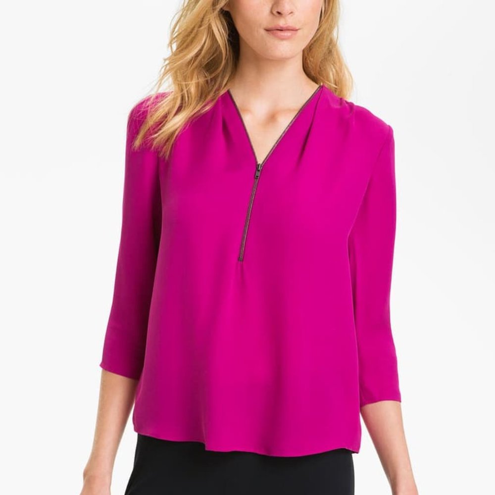 {Theory}Sz L Sala 100% Silk Hot Pink Blouse